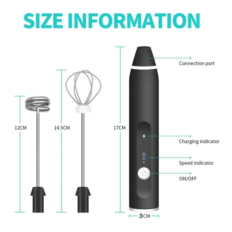 USB Rechargeable Electric Milk Frother — 3 Speed Modes