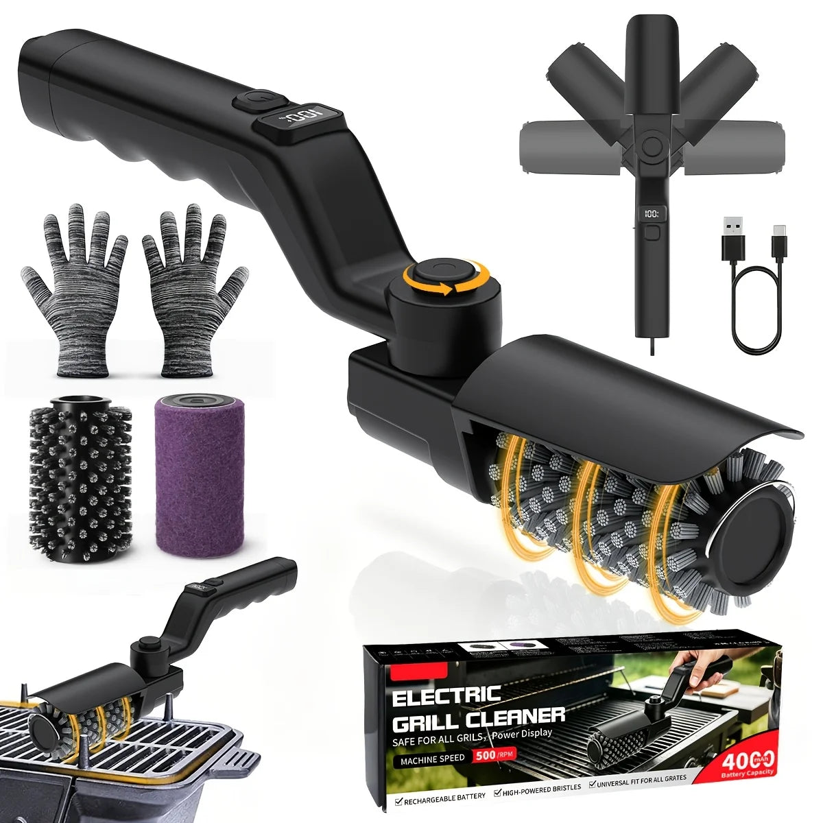 Electric Grill & Surface Scrubber — 4000mAh Rechargeable